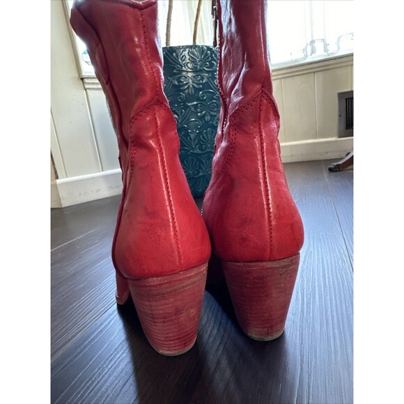 Free People Brayden Red Italian Leather Square Toe Western Cowboy Boots Size 37 - Picture 4 of 5